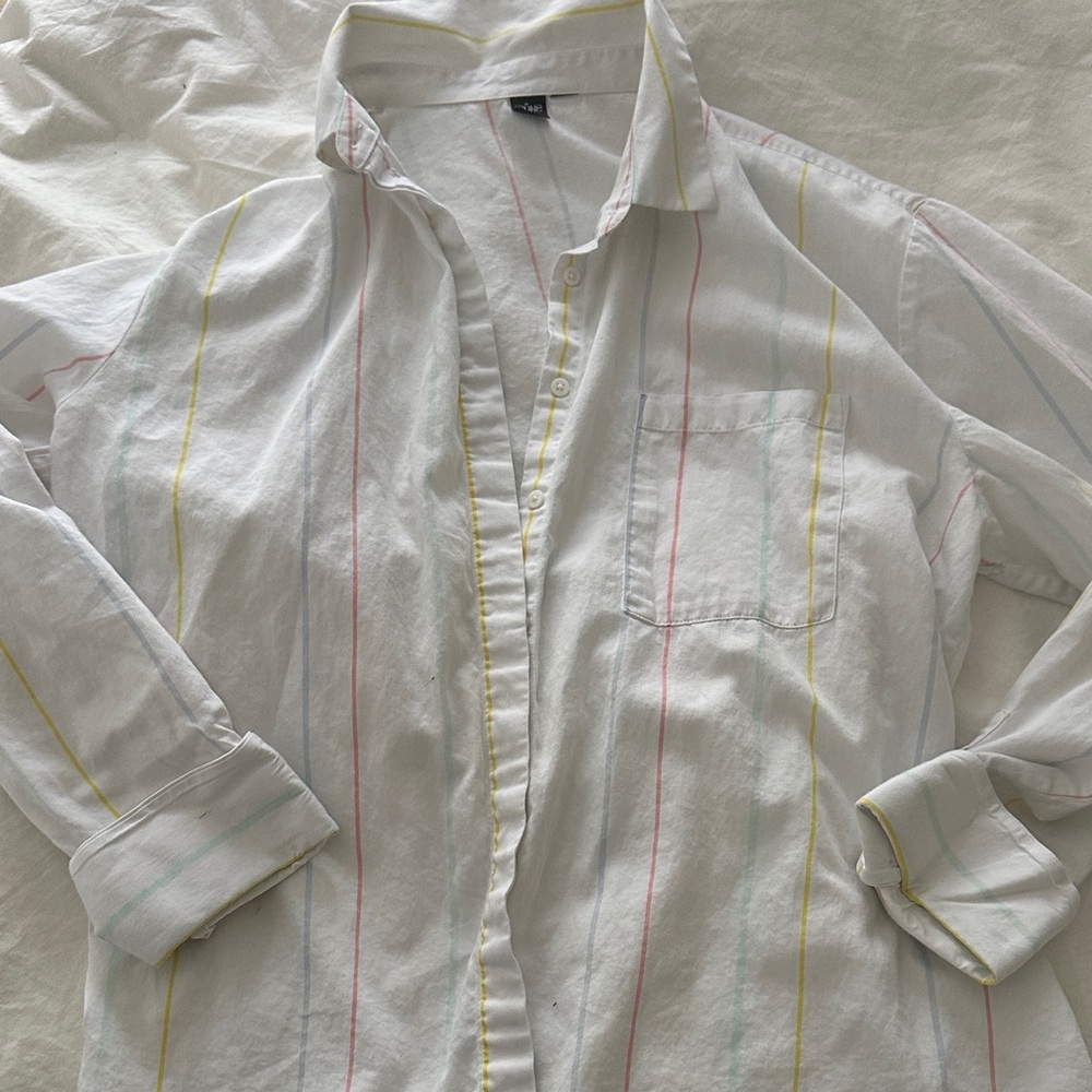 Women's White Striped Button Down Shirt